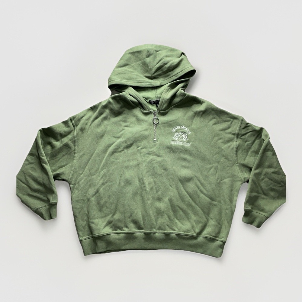 Vinyl Icons Santa Monica Riders Club Hoodie Women M Green Quarter Zip Pullover